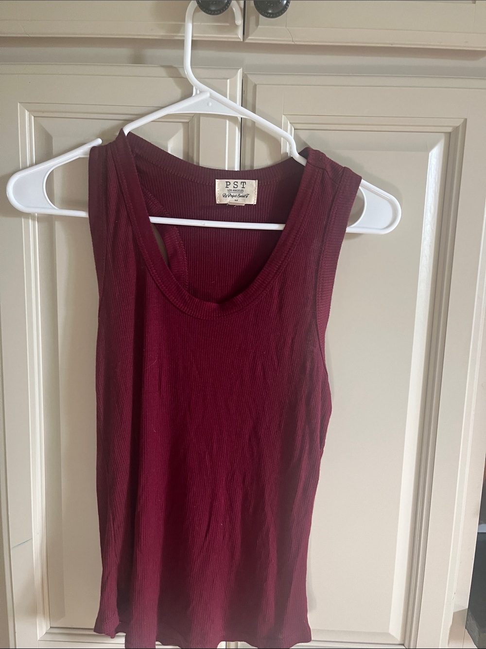 P.S.T. Scoop Neck Ribbed Tank Top — Deep Burgundy